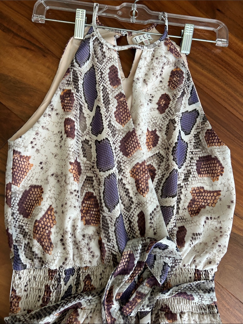 TCEC Women's Cream Snake Print Halter Top